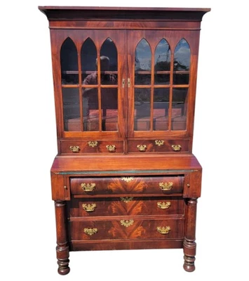 Antique 19th C. American Classical Empire Mahogany Secretary Desk Bookcase - Image 1 of 4