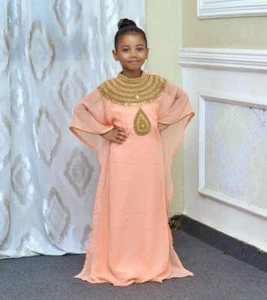 Peach Georgette Party Gown Stylish  Kaftan Long Moroccan Kids Dress NEW Wedding - Picture 1 of 3