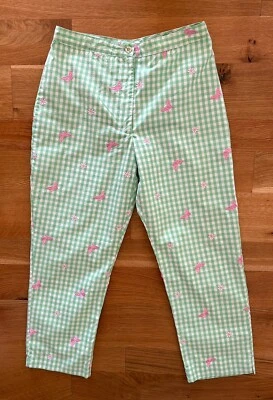 Pantalones Cortos Lilly Pulitzer So 8 Verde Blanco Cuadros Bordados Rosa Mariposas Foto 1 de 4