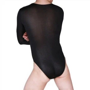 Body uomo spandex top manica lunga pelle di serpente elasticizzato costume da bagno body catsuit - Foto 1 di 5