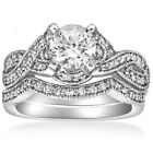 1 1/2ct Infinity Vintage Diamond Engagement Ring Set 14K White Gold
