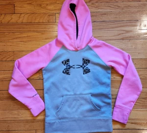 Under Armour Storm Girls Hoodie Pink Grey Pullover Pocket Thumb Holes Dance Cozy - Picture 1 of 11