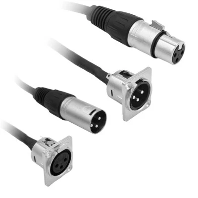 XLR M/F to XLR F/M Panel Mount D Mount w/ Pigtail [Combo Pack] w/out Hardware - Image 1 of 4