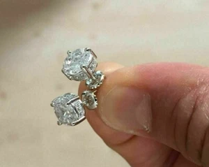 Mens Ladies 2Ct Created Diamond Screw Back Stud Earrings 14k White Gold Plated - Picture 1 of 7
