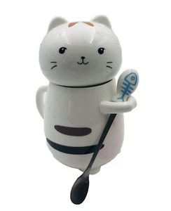 Cat Mug Funny Ceramic Coffee Tea Stirring Spoon Lid White Pink Blue - Foto 1 di 7