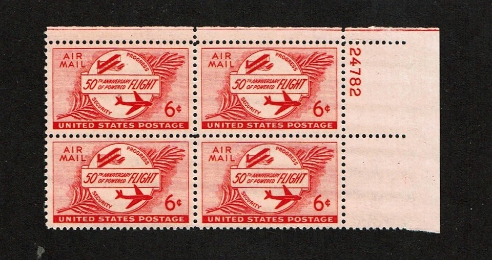 1953 U.S. AIRMAIL 6c FIRST PLANE  Plt#Blk Sc#C47 M/NH/OG* Pristine ^ - Image 1 of 1