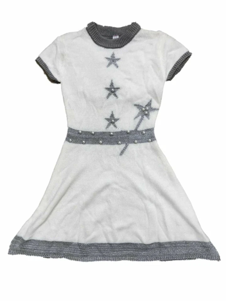 Ugly Christmas Sweater Dress Juniors Womens White Gray Angel Wings XL 15 / 17