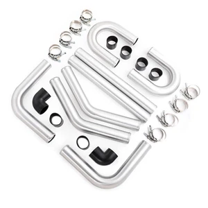 2.5" 63mm Brushed Aluminum Intercooler Pipe Kit + Black Hose + Clamp Universal - Foto 1 di 7