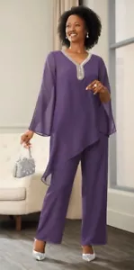 2X PLUS Ashro Purple Formal Dress Wedding Church Easter Imani Pant Suit Outfit - Picture 1 of 5
