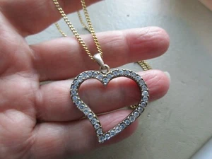 COLLAR COLGANTE CADENA P ORO CORAZÓN AMOR CRISTAL TONO PLATA VINTAGE SAN VALENTÍN - Imagen 1 de 3