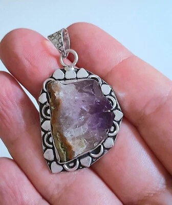 PENDENTE AMETISTA NATURALE, ARGENTO 925 LAVORATO, GRANDE CIONDOLO AMETISTA DRUZY - Immagine 1 di 4