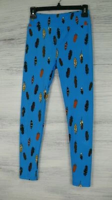 Leggings Lularoe Talla Única OS - Azul con Plumas Multicolor Foto 1 de 4