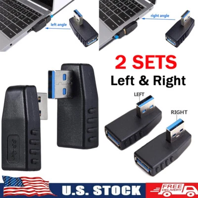 USB 3.0 Right+Left Angle Connector Type-A Male to Female 90 Degree Adapter 4Pcs - Image 1 of 4