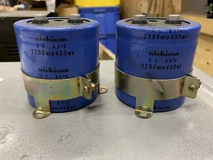 NICHICON CAPACITOR 2200MFD450WV with Mounting Bracket (lot Of 2) - Picture 1 of 2