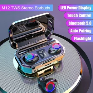New M12 BT 5.0 Earbuds Touch Control Waterproof Led Display Surround Sound - Picture 1 of 7