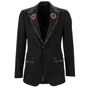 DOLCE & GABBANA Studs Crystal Heart Tuxedo Blazer Jacket TAORMINA Black 44 XS - Picture 1 of 8