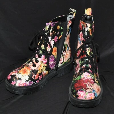 Botas de Combate Florales para Mujer Soda Talla 7 CottageCore Flores Cremallera Lados Rosas Multi Foto 1 de 4