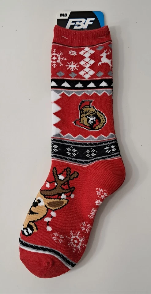 Calcetines de hockey Ottawa Senators suéter de Navidad a rayas vacaciones renos NHL  Foto 1 de 3