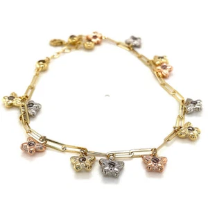 14K TRI COLOR BUTTERFLY CHARM ANKLET - Picture 1 of 1