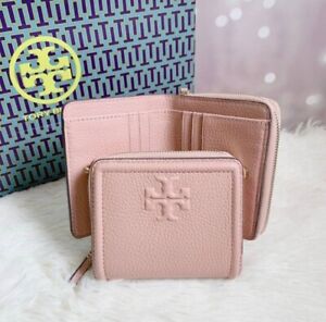 NWT Tory Burch Thea Pebbled Leather Bifold Wallet In Wooly Pink