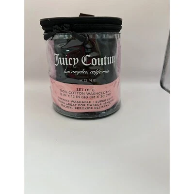Juicy Couture Washcloths Set of 6 Makeup Removal Super Soft Black, Grey, Purple - Image 1 of 4
