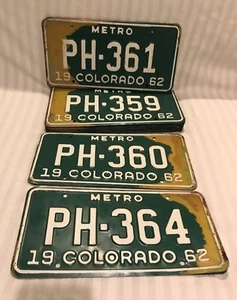 11 Vintage 1962 Nummernschilder Lot passende Sets Colorado Plate Pick A Pair Bar - Bild 1 von 4