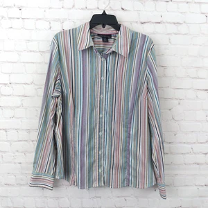 Attention Shirt Womens XXL Plus Size Multi Stripe Long Sleeve Button Up Career - Picture 1 of 10