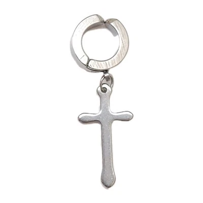 Men or Women Silver Titanium Non-Pierced Clip On Catholic Cross Crucifix Earring - Image 1 of 4