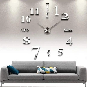 DIY Wall Clock Modern Large 3D Wall Clock Mirror Stickers Home Office Decor,S... - Picture 1 of 5