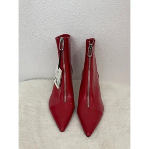 ZARA Red Faux Leather Pointed Toe Zip Front Ankle Boots Size 37 / US 6.5 NWT - Picture 1 of 7