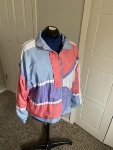1980s XL Lavon Pastel Colorblock Windbreaker- Pink, Purple, Blue, White Jacket - Picture 1 of 10