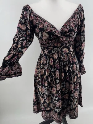Angie Mini Dress Womens Small Black Floral Western Boho Dark Fairy  Flowy *Flaw - Image 1 of 4