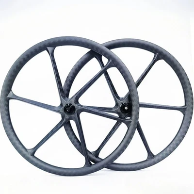 700C Road Bicycle 6 Spoke Wheelset Center Lock Disc/Rim Brake Carbon Fiber Wheel - Image 1 of 4
