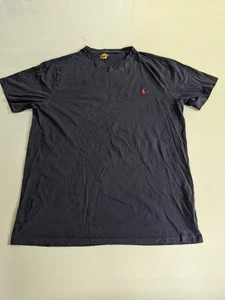 Polo Ralph Lauren Black V Neck T Shirt Red Logo XL - Picture 1 of 6