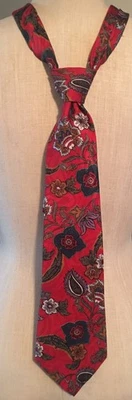 Surrey Sophisticates Mens Tie Two Tone Damask Red/Multi Paisley Floral 4” Poly - Image 1 of 4