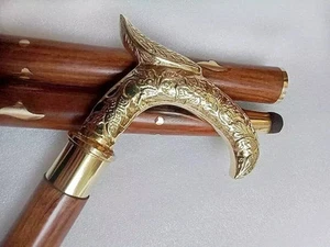 Antiker stilvoller Design Messing Kopf Griff 3-fach Holz Gehstock Stock Geschenk - Bild 1 von 3