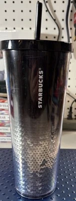 SB8- Starbucks 2018 Holiday Tumbler Christmas Black Sequin Venti 24 oz - Image 1 of 4