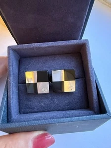 Vintage BRAND NEW MULBERRY CUFFLINKS Rare - Square - Checked with Logo - Picture 1 of 4