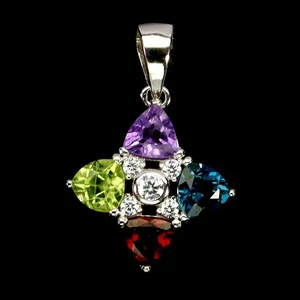 925 Sterling Silver Pendant Trilliant Amethyst Peridot Topaz Gemstone Jewelry - Picture 1 of 13