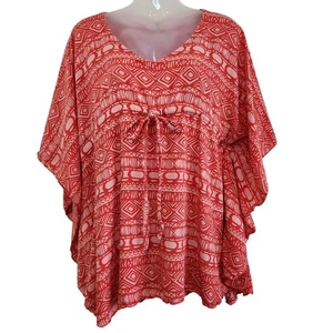 Napua Collection Honolulu geometrischer Druck Boho Schwimmen Überziehen V-Ausschnitt rot  - Bild 1 von 5