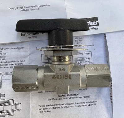 Válvula de bola PARKER 1/4 pulgada tamaño de tubo estándar 6.000 psi 4G5-B6LJ2-V-SSP-LD Foto 1 de 3