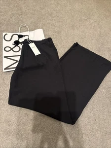 M&S Black Crinkle Beach Wide Leg Trousers Size 14 Marks And Spencer - Picture 1 of 8