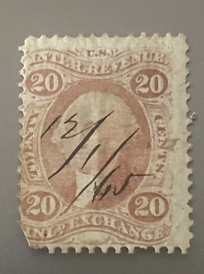 US Scott R42b Used 20c red Inland Exchange Revenue Stamp. - Image 1 of 2