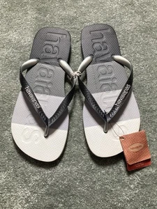 Havaianas Mens UK 7/8 Black & Silver Grey Block Striped Flip Flops NEW - Picture 1 of 7