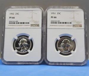 1951 & 1952 Washington Quarter Proof 2 Coin Set NGC PF 66 - Picture 1 of 18