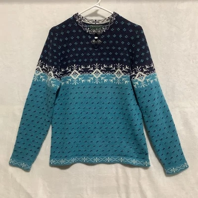 VTG 90s Woolrich Sweater Jumper Wool Sz M Snowflake Norwegian Style Metal Clasps - Image 1 of 4