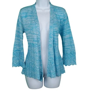 ONE A Women's Open Front Blue Heathered 3/4 Sleeve Cardigan Size Medium - Picture 1 of 7