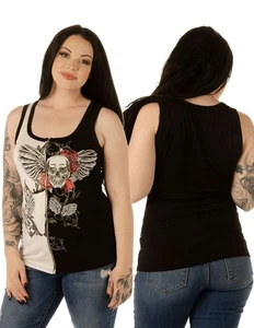 Hermosa camisa con gráficos de calavera en blanco y negro para dama - Hecha en EE. UU. - 8541 - Imagen 1 de 1