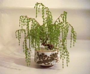 MINI BONSAI BAUM VINTAGE UNECHTE WEINWEIDE GRÜN KUNSTSTOFF MARQUISE PERLEN GLAS - Bild 1 von 21