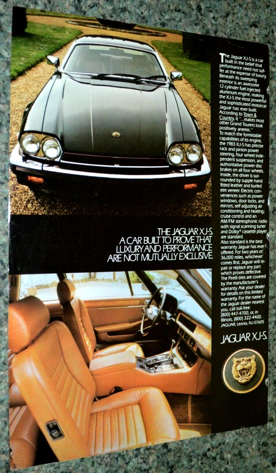 1983 JAGUAR XJS ANÚNCIO ORIGINAL IMPRESSÃO 83 XJ-S V12 S-TYPE - Imagem 1 de 1